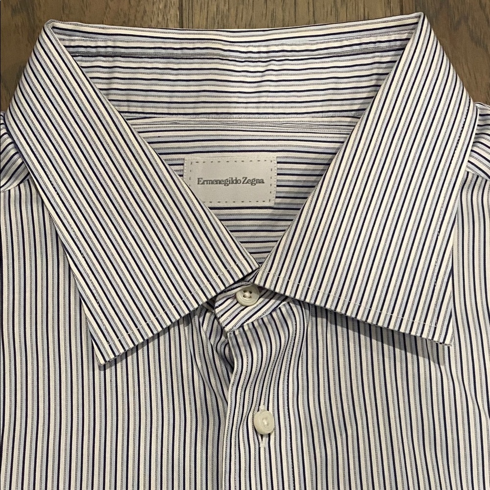 Ermenegildo Zegna Blue striped Dress Shirt Size 18